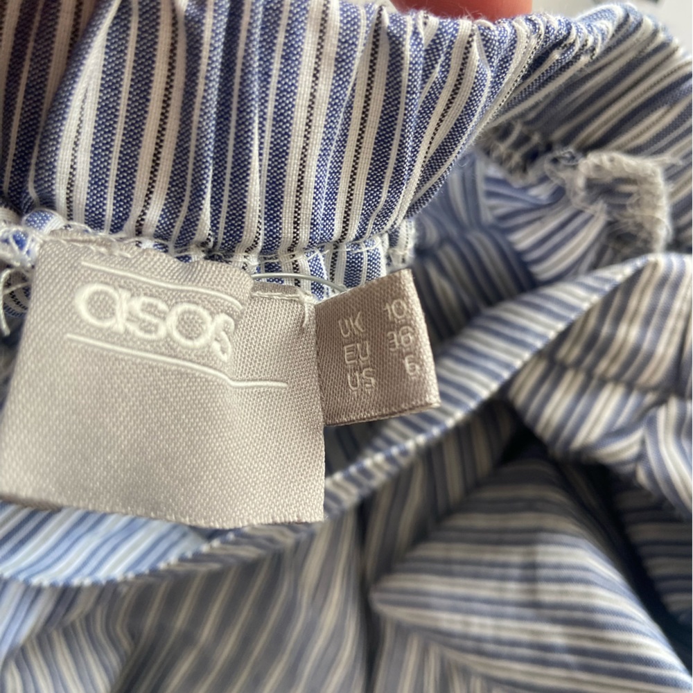 🛑SOLD ASOS Off the Shoulder Cotton MIDI Dress in Blue Stripe Size 6 - Picture 10 of 11